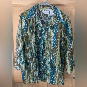 Alfred Dunner Layering Top Semi Sheer Size 12 Multicolor Button-Up Blouse